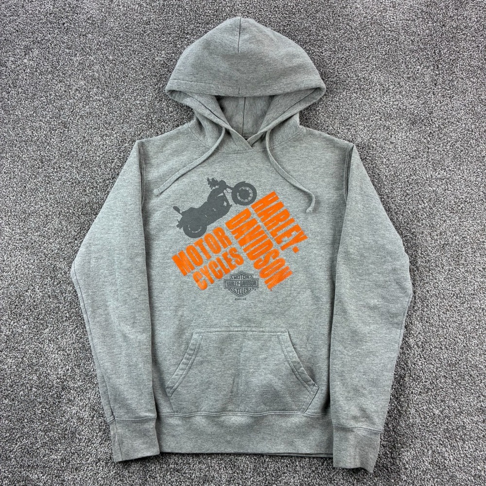 Vintage Y2K Harley Davidson Hoodie Mens Small Gray Sweatshirt Motorcycle Biker